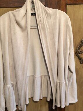 Premise Studio Tan Beige Cardigan Sweater Shrug with Skirted Hem High Neck L-XL